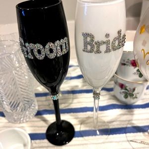 Pair of bride/groom flutes